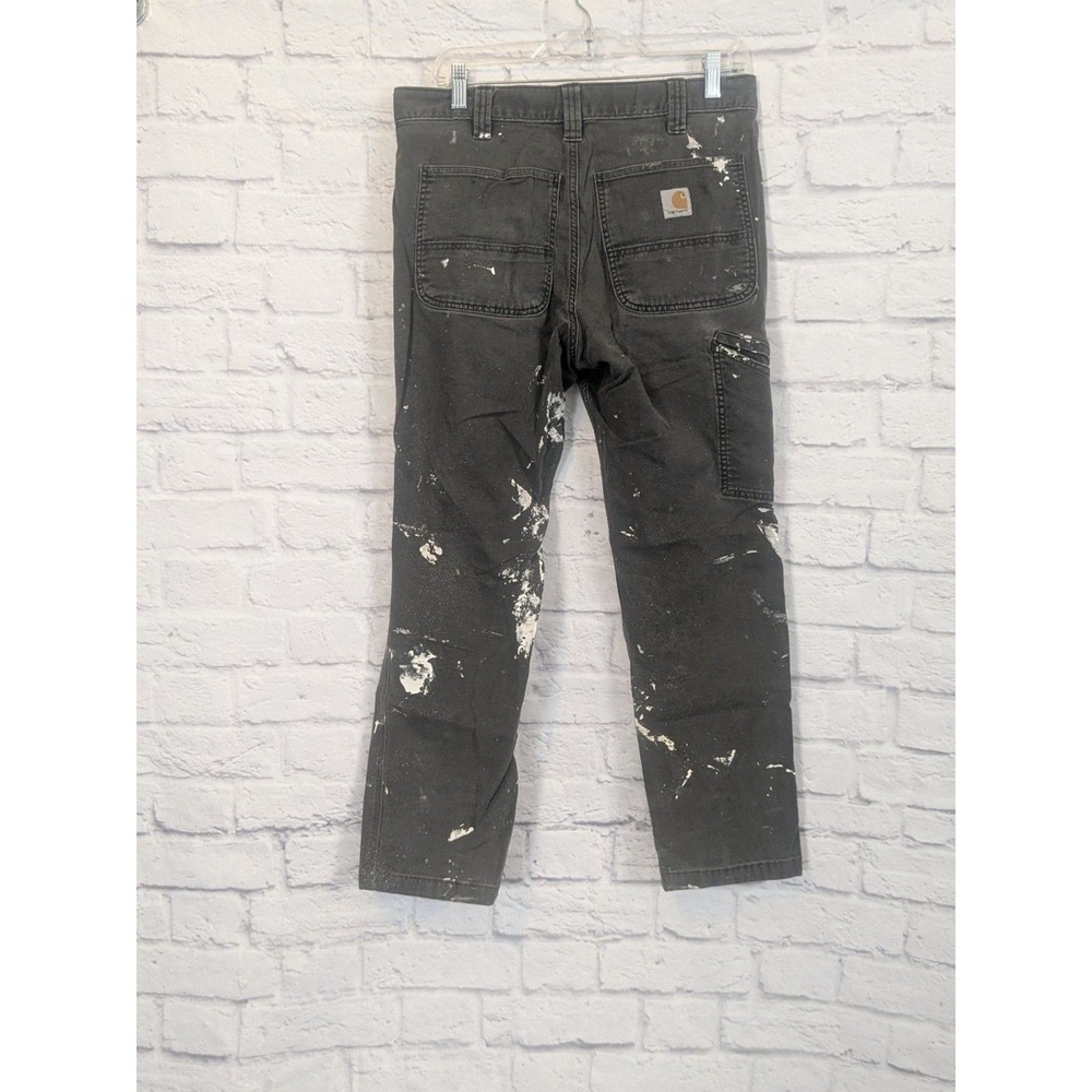 Mens THRASHED  Carhartt Grey Work Pant Relaxed Fit Stains Distressed‎ 32x27